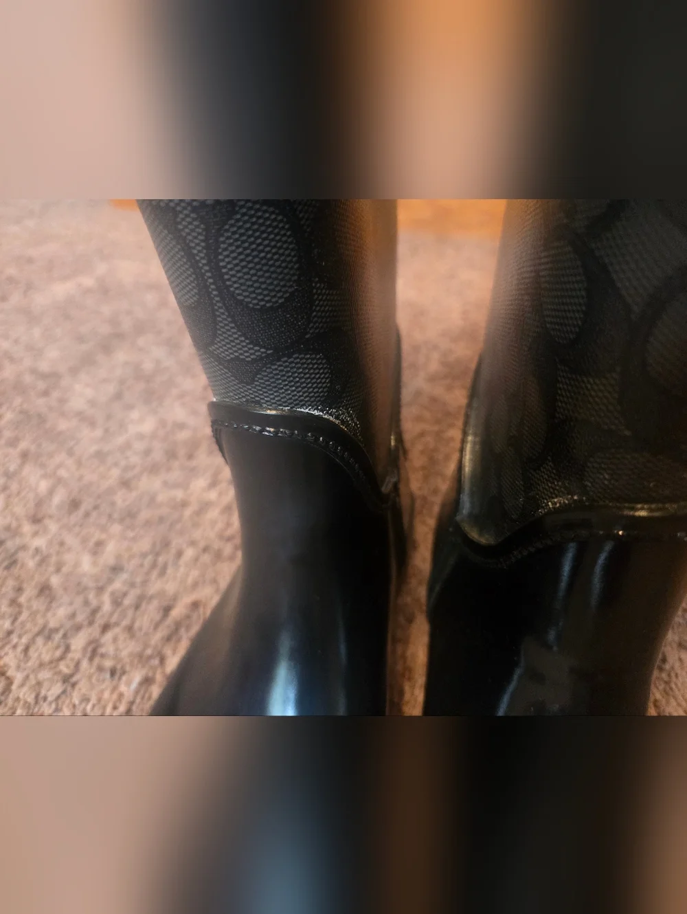 Coach Black Signature Logo Rain Boots with Lace-Up Detail